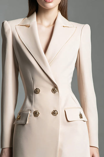 Champagne Peak Lapel Short Long Sleeves Blazer Dress